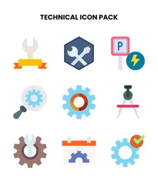 Technical Flat Scalable Icons Pack Иллюстрация