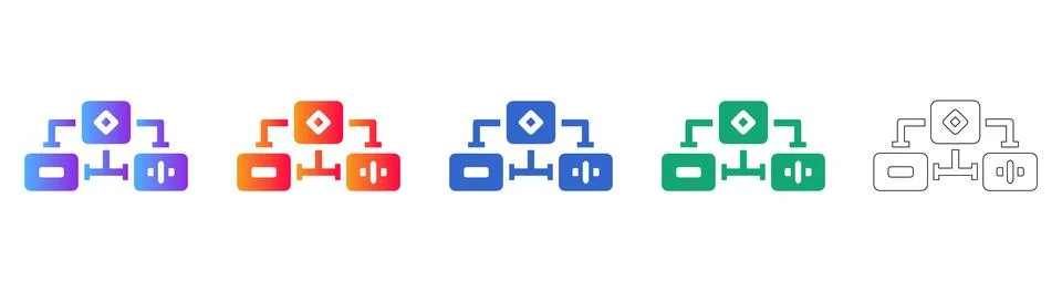 Technical Flowchart Process Icons in Multiple Styles Illustrazione stock