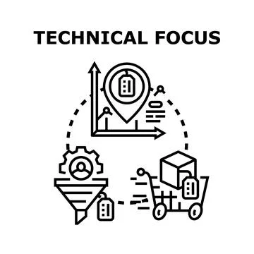 Technical focus analyzing market data and sales strategy Stock Illustration