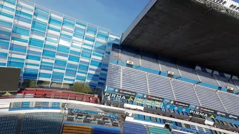 Technical FPV Drone Flight Through Roof Structure and Light Towers Stock Footage 342545503