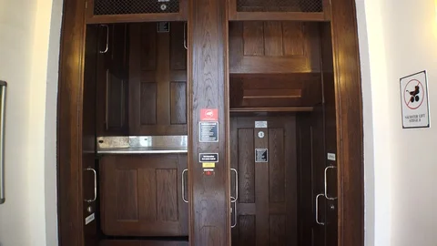 Technical, freight elevator in the Vienna City Hall. Vienna, Austria. 4K. Stock Footage 87708917