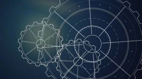 Technical gears blueprint schematic rotating seamless loop background Stock Footage 345657846