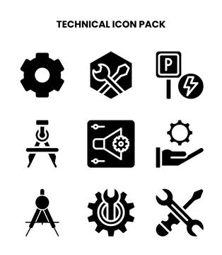 Technical Glyph Collection Icons Pack 库存插图