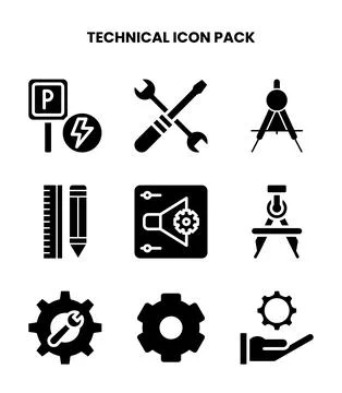 Technical Glyph Collection Icons Pack 库存插图
