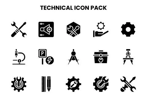 Technical Glyph Collection Icons Pack 스톡 일러스트