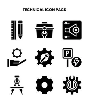 Technical Glyph Collection Icons Pack Ilustração Stock