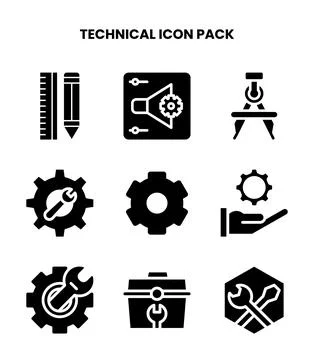 Technical Glyph UI Icons Pack Stockillustratie