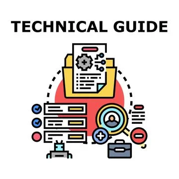 Technical guide document with solution finding process Stock Illustration