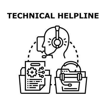 Technical helpline service offering customer support solutions Stock Illustration