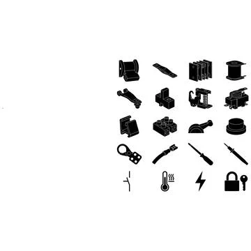 Technical Icons Set Representing Industrial Electrical Components and Maint.. Illustration