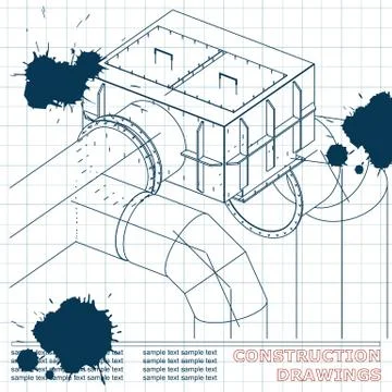 Technical illustration. Draft. Ink. Blots 스톡 일러스트