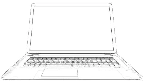 Technical Illustration with laptop drawing on the 3d blueprint Illustrazione stock