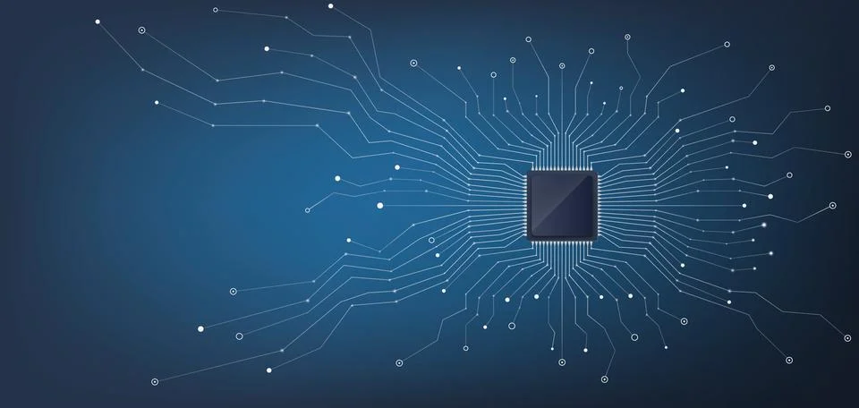 This is a Technical Illustration of a Microchip showcasing various Data Flo.. Stock Illustration