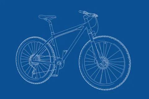 Technical Illustration of Wire-frame Style Bicycle Blueprint. 3d Rendering Stock-Illustration