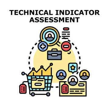 Technical indicator assessment analyzing financial market data Stock Illustration