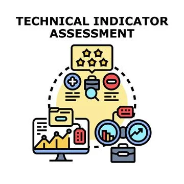 Technical indicator assessment evaluating financial market performance Stock Illustration