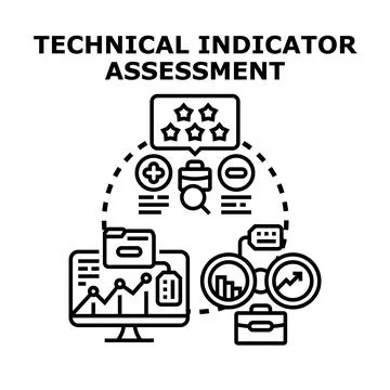 Technical indicator assessment evaluating financial market performance Stock Illustration