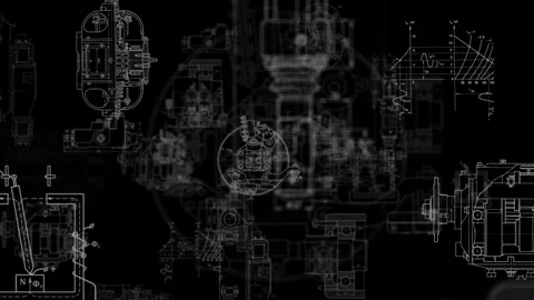 Technical industrial engineering blueprint animation background Stock Footage 339302920