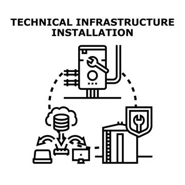 Technical infrastructure installation process illustrates setting up secure d Stock Illustration