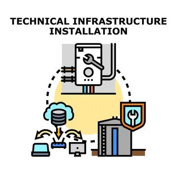Technical infrastructure installation process providing security and mainte.. Stock Illustration
