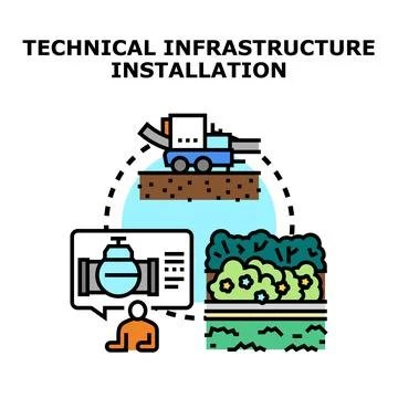 Technical infrastructure installation processes and urban management Stock Illustration
