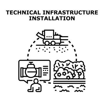 Technical infrastructure installation processes and urban management Stock Illustration