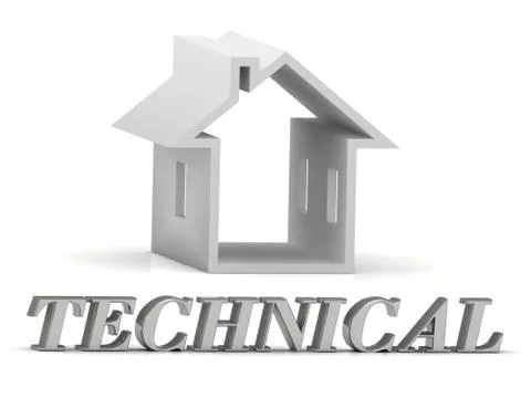TECHNICAL- inscription of silver letters and white house on white background Stock Illustration