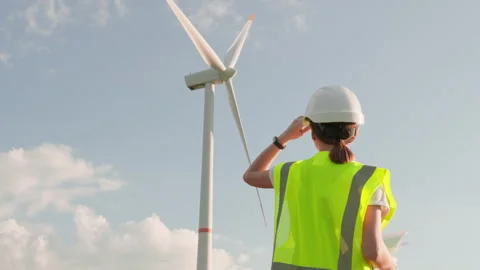 Technical inspection wind turbine as basis for creating clean and sustainable Stock Footage 246535321