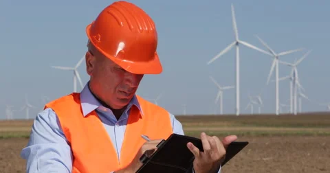 Technical Inspector Take Information and Write in Agenda Wind Turbines Function 스톡 동영상 68426638