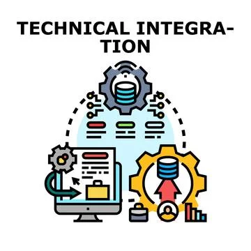 Technical integration process connecting diverse digital systems Stock Illustration