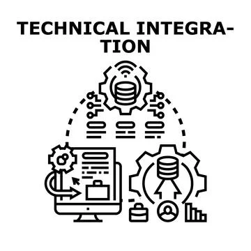 Technical integration process connecting diverse digital systems Stock Illustration