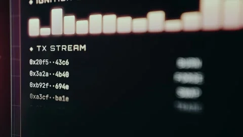 Technical interface showing a transaction stream with hexadecimal data Stock Footage 333450432