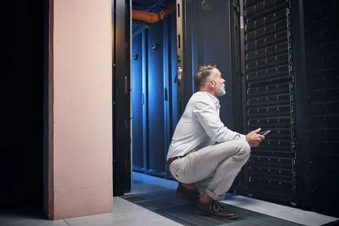 Technical issues are solved with a technical mind. a mature man using a digital Stock Photos