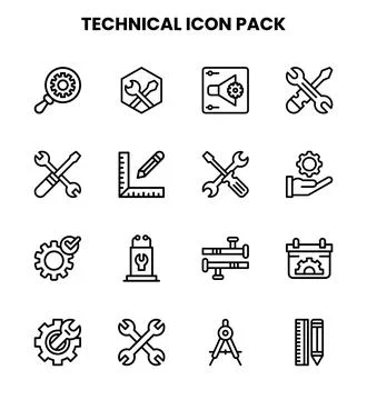 Technical Line Design Icons Pack Illustrazione stock