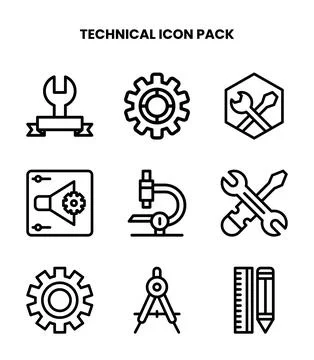 Technical Line Design Icons Pack Stock Illustration