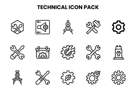 Technical Line UI Icons Pack Stock Illustration