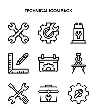 Technical Line UI Icons Pack Illustrazione stock