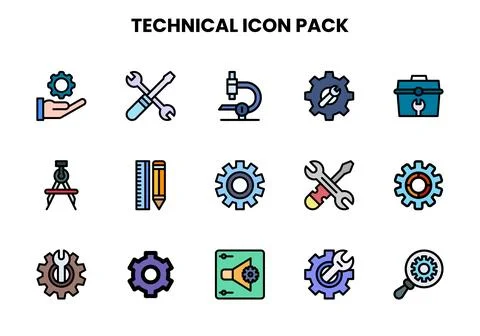 Technical Lineal Color Bundle Icons Pack Stock-Illustration