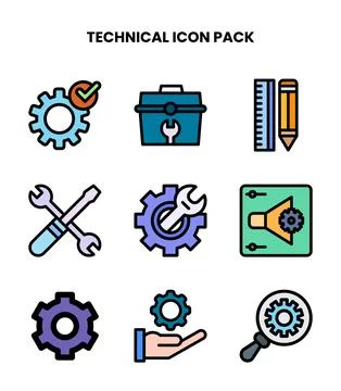 Technical Lineal Color Set Icons Pack Stock-Illustration