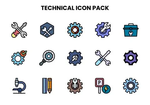 Technical Lineal Color Vector Icons Pack Stockillustratie