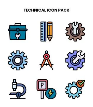 Technical Lineal Color Vector Icons Pack Иллюстрация