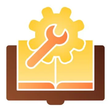 Technical literature flat icon. Book with cogwheel color icons in trendy flat 스톡 일러스트