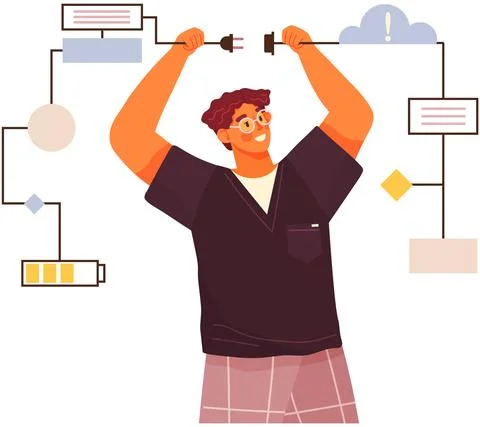 Technical, logical thinking, mental perceiving concept. Man fixing equipment 스톡 일러스트