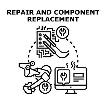 Technical maintenance and equipment component replacement process 库存插图