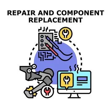Technical maintenance and equipment component replacement process 库存插图