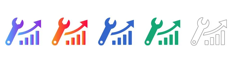 Technical Maintenance and Growth Progress Icons Stock Illustration