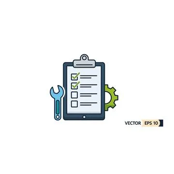 Technical maintenance checklist clipboard icon with wrench and gear Stock Illustration