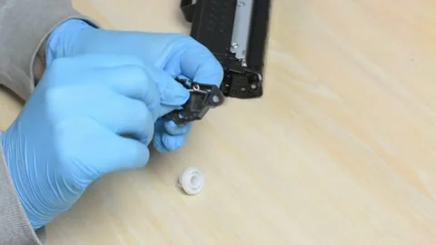 Technical Maintenance : Gloved Hands Adjust Device Part Cartridge Stock Footage 323075928