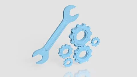 Technical Maintenance Tools Gear System Repair Concept 3d render. Illustrazione stock