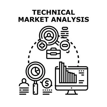 Technical market analysis with data charts and graphs Stock Illustration